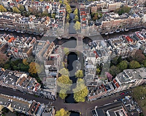 Aerial view of Amsterdam canals