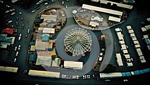 Aerial View Of Amusement Parks And Fairgrounds :Bird\'s Eye (Generative AI)