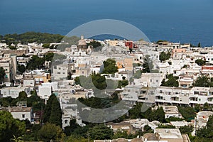 Aerial view of Anacapri town on the tyrrhenian sea, Campania