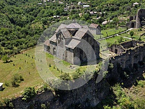 Aerial view the Ancient armenian Akhtala Monastery in the north part of Armenia