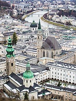 Aerial view on ancient city of Salzburg, Austria