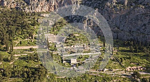 Aerial view of Ancient Delphi, the famous sanctuary in Central Greece