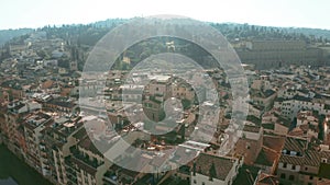 Aerial view of ancient Forte di Belvedere, Palazzo Pitti palace and riverfront houses in Florence, Italy