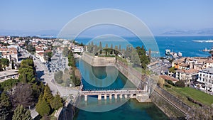 Aerial view of the ancient fortified town of Peschiera dal Garda
