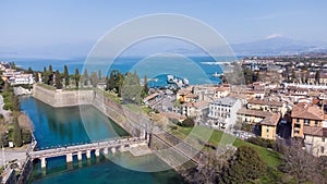 Aerial view of the ancient fortified town of Peschiera dal Garda