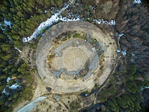 Aerial view of ancient fortress in Valjala, Saaremaa Estonia