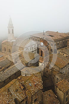 Aerial view ancient italian town Pienza in Tuscany
