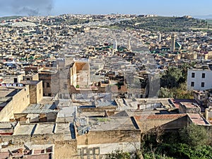 Aerial view of ancient Medina of Fez in Morocco photo