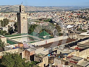 Aerial view of ancient Medina of Fez in Morocco photo