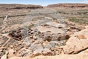 Aerial View Ancient Ruins of Pueblo Bonito in Chaco Canyon