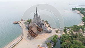 Aerial view ancient temple Sanctuary of Truth in Pattaya