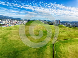 Aerial View of Ancient Tombs, Goseong, Gyeongnam, South Korea, Asia
