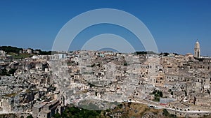 Aerial view of ancient town of Matera at Basilicata region in southern Italy