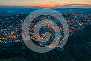 Aerial view of the ancient town of Matera at sunset, Matera, Italy