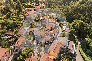 Aerial view of ancient village Colonnata situated in the Apuan Alps, province of Massa-Carrara, Tuscany