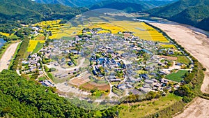 Aerial view of Andong, Hahoe Village in South Korea. Hahoe villa