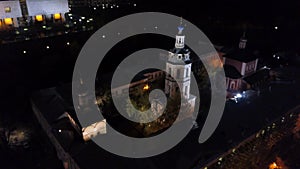 Aerial view of Andreevsky Monastery in night Moscow, Russia