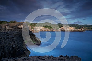 Aerial view of Angel Billabong beach in Nusa Penida island of Bali