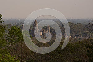 Aerial view of Angkor Wat at sunset, Siem Reap, Cambodia