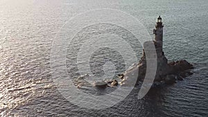 Aerial View of Aniva The abandoned lighthouse in the Sakhalin Island,Russia.