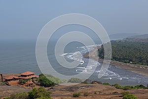 Aerial view of Anjarle Beach, Raigad, Maharashtra, India