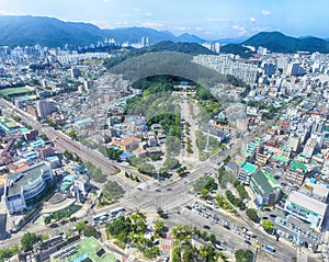 Aerial View of Anrak Intersection, Dongrae, Busan, South Koera, Asia