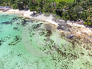 Aerial view of Anse Royale beach in Mahe island