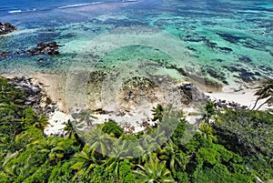 Aerial view of Anse Royale blue sea in Mahe island