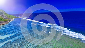 Aerial view of Anse Source Argent Beach in La Digue, Seychelles Islands - Africa