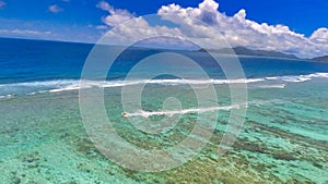 Aerial view of Anse Source Argent Beach in La Digue, Seychelles Islands - Africa