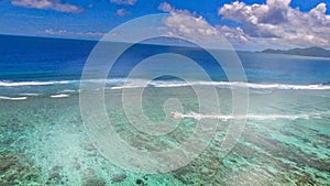 Aerial view of Anse Source Argent Beach in La Digue, Seychelles Islands - Africa