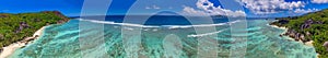 Aerial view of Anse Source Argent Beach in La Digue, Seychelles Islands - Africa