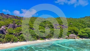 Aerial view of Anse Source Argent Beach in La Digue, Seychelles Islands - Africa