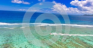 Aerial view of Anse Source Argent Beach in La Digue, Seychelles Islands - Africa