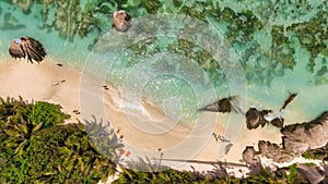 Aerial view of Anse Source Argent Beach in La Digue Seychelles Islands Africa