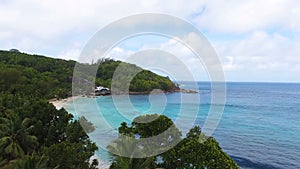 Aerial view of Anse Takamaka Bay 2, Mahe Island, Seychelles