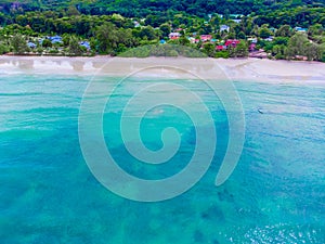 Aerial view of Anse Volbert beach in Cote d\'Or