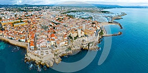 Aerial view of Antibes, a resort town between Cannes and Nice on the French Riviera