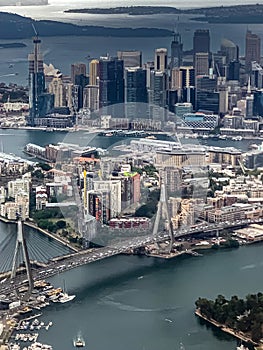 Aerial view; Anzac cable stayed bridge Sydney Australia