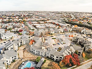 Aerial view apartment building near local service road and color