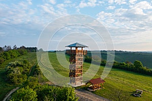 Aerial view about Apponyi lookout tower at Bataapati, Hungary