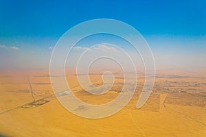 Aerial view of Arabian Desert Dubai city vicinity UAE