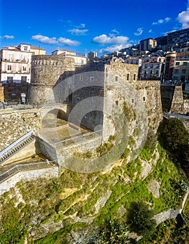 Aerial view of the Aragonese castle, Murat, Calabria, tourism Italy. Panoramic view of the small town of Pizzo Calabro. Italy photo