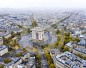 Aerial view of Arc de Triomphe, Paris