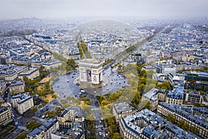 Aerial view of Arc de Triomphe, Paris