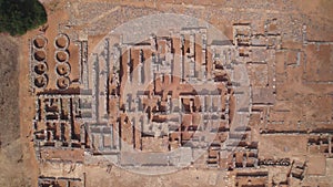 Aerial view. Archaeological site of the ancient Minoan civilization. The ruins of the Minoan palace are not far from the
