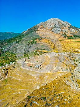 Aerial view of archaeological site of Mycenae in Greece