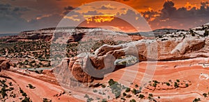 Aerial view of the Arches National Park in Arizona, USA.