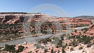 Aerial view of the Arches National Park in Arizona, USA. Amazing rock formation - The Wave.