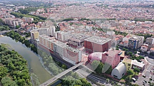 Aerial view of Archipel Theater and the city center of Perpignan in France